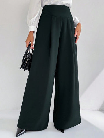 Modely Women's Solid Color High Waist Pleated Wide Leg Loose Elegant Pants