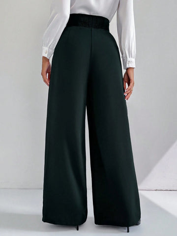 Modely Women's Solid Color High Waist Pleated Wide Leg Loose Elegant Pants