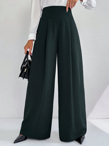 Modely Women's Solid Color High Waist Pleated Wide Leg Loose Elegant Pants