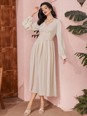 Women's Solid Color Lantern Sleeve Dress