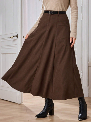 Modely Women's Solid Color Long Casual Skirt, Autumn/Winter Maxi Women Outfit