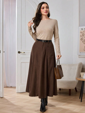 Modely Women's Solid Color Long Casual Skirt, Autumn/Winter Maxi Women Outfit