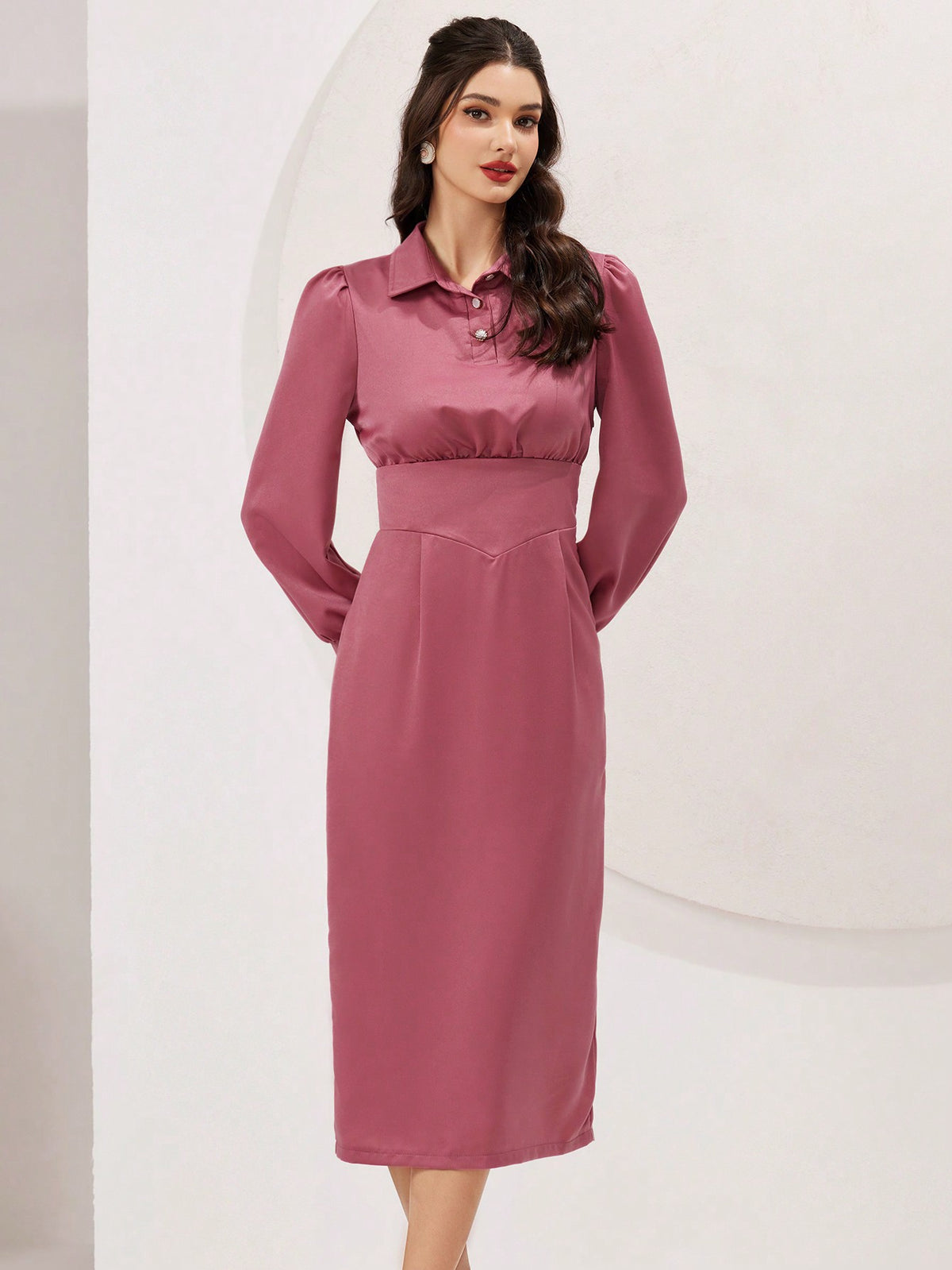 Women's Solid Color Long Sleeve Shirt Dress