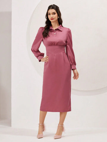 Women's Solid Color Long Sleeve Shirt Dress