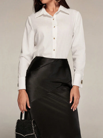 Modely Women's Solid Color Long Sleeve Single-Breasted Casual Shirt