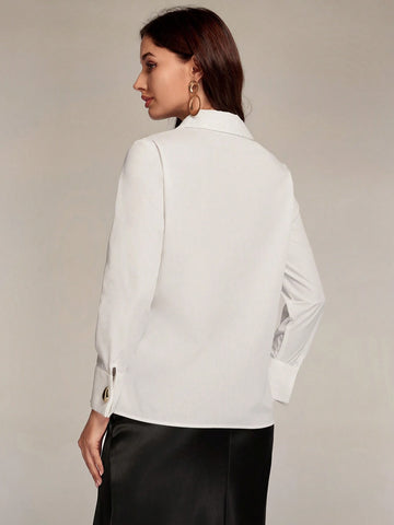 Modely Women's Solid Color Long Sleeve Single-Breasted Casual Shirt