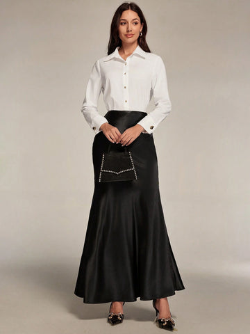 Modely Women's Solid Color Long Sleeve Single-Breasted Casual Shirt