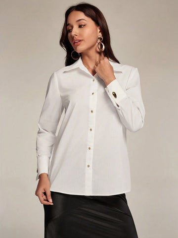 Modely Women's Solid Color Long Sleeve Single-Breasted Casual Shirt