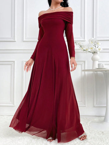 Women's Solid Color Off Shoulder Long Sleeve Slim Fit Dress