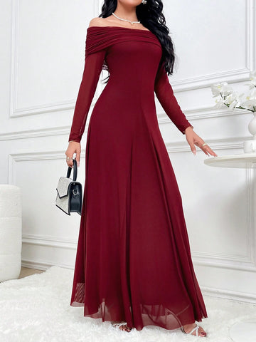 Women's Solid Color Off Shoulder Long Sleeve Slim Fit Dress