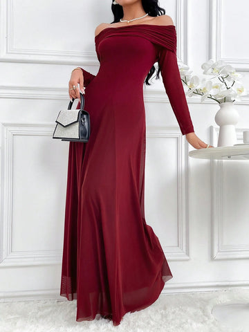 Women's Solid Color Off Shoulder Long Sleeve Slim Fit Dress