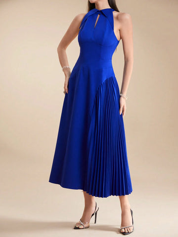 Women's Solid Color Pleated Sleeveless Casual Party Summer Dress
