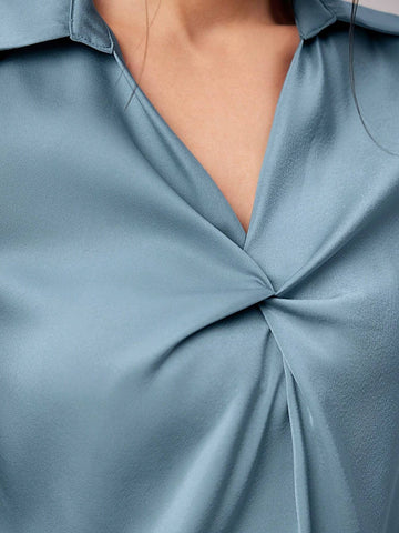 Modely Women's Solid Color Shirt Collar Twist Design Elegant Long Sleeve Summer Shirt