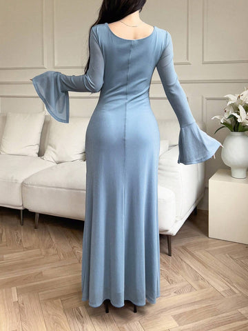 Women's Solid Color Simple Flared Sleeve Casual Dress