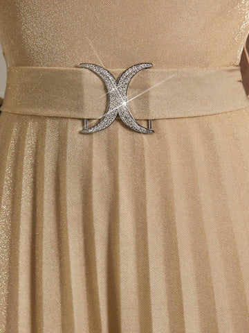 Women's Solid Color Stand Collar Long Sleeve Crystal Embellished Simple Casual Long Dress