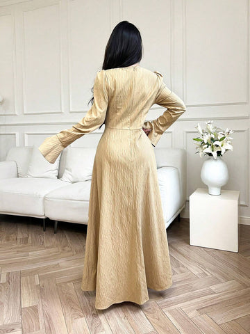 Women's Solid Color Sweetheart Neck Elegant Long Sleeve Dress