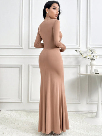 Women's Solid Color Transformable Collar Long Sleeve Dress