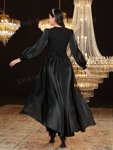 Women's Solid Color V-Neck Bubble Sleeve Jumpsuit