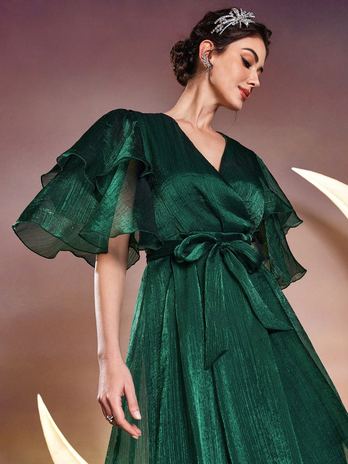 Women's Solid Color Wrap Belted Dress