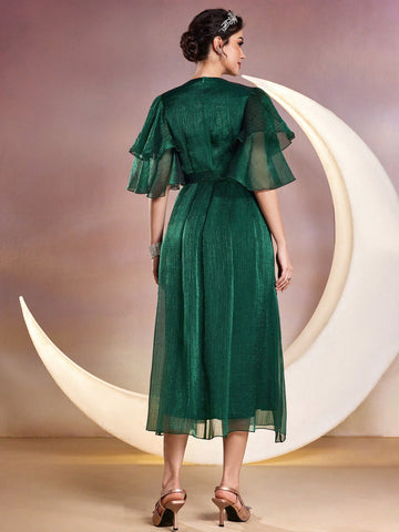 Women's Solid Color Wrap Belted Dress