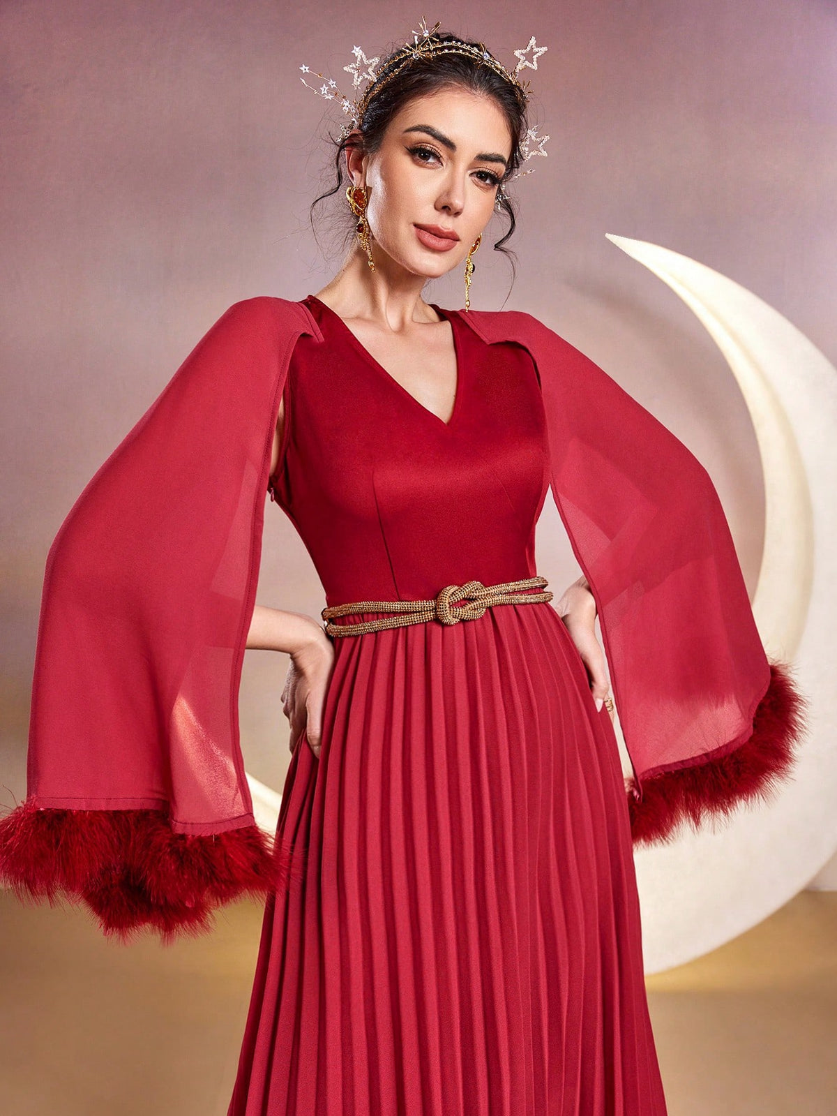 Women's Splice Pleated Hem A-Line Dress