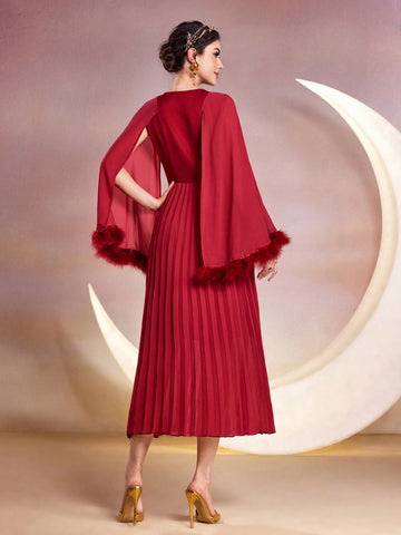 Women's Splice Pleated Hem A-Line Dress