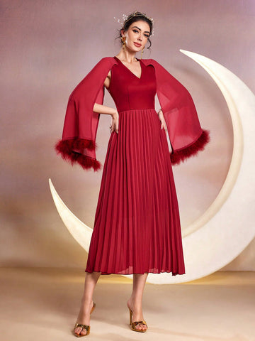 Women's Splice Pleated Hem A-Line Dress