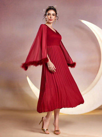Women's Splice Pleated Hem A-Line Dress