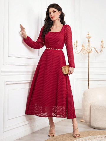 Women's Square Neck Puff Sleeve A-Line Dress