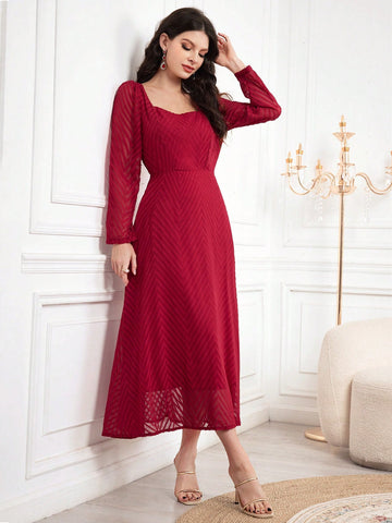 Women's Square Neck Puff Sleeve A-Line Dress
