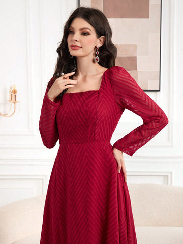 Women's Square Neck Puff Sleeve A-Line Dress