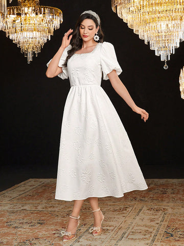 Women's Square Neck Short Puff Sleeve Skirt