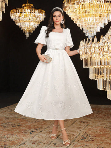 Women's Square Neck Short Puff Sleeve Skirt
