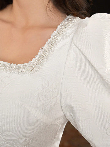 Women's Square Neck Short Puff Sleeve Skirt