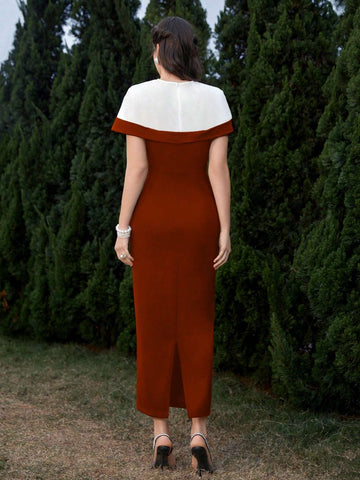 Women's Summer Color Block Button Up Slim Elegant Party Dress