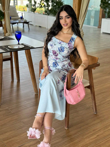 Women's Summer Elegant Flower Printed Sleeveless Dress