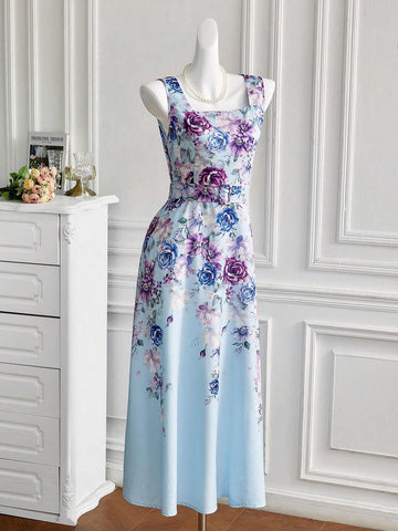 Women's Summer Elegant Flower Printed Sleeveless Dress