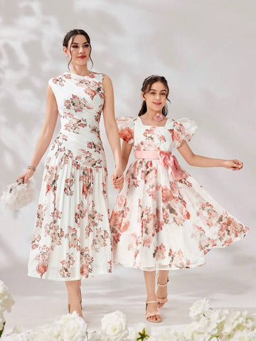 Women's Summer Holiday Floral Printed Sleeveless Pleated Dress