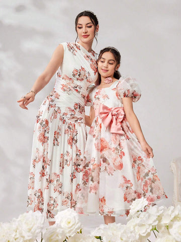 Women's Summer Holiday Floral Printed Sleeveless Pleated Dress