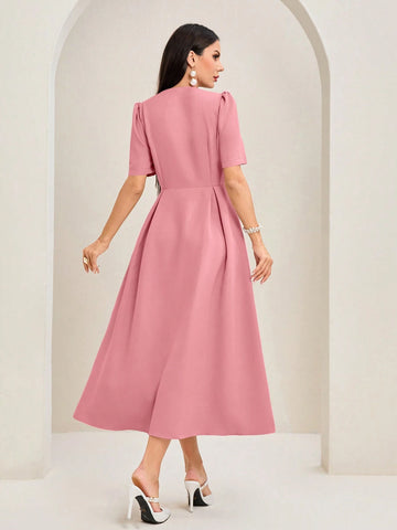 Women's Summer Short Sleeve Elegant Cinched Waist Dress