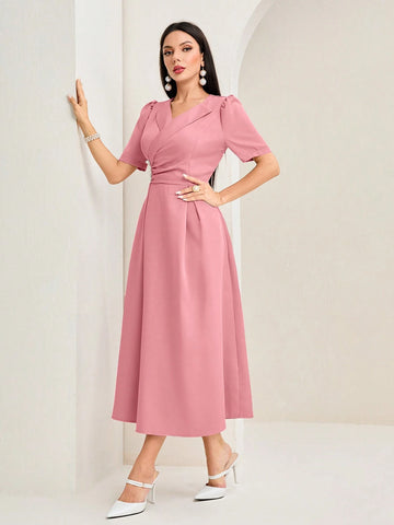 Women's Summer Short Sleeve Elegant Cinched Waist Dress