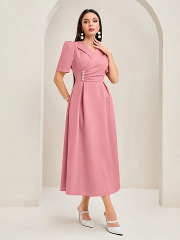 Women's Summer Short Sleeve Elegant Cinched Waist Dress