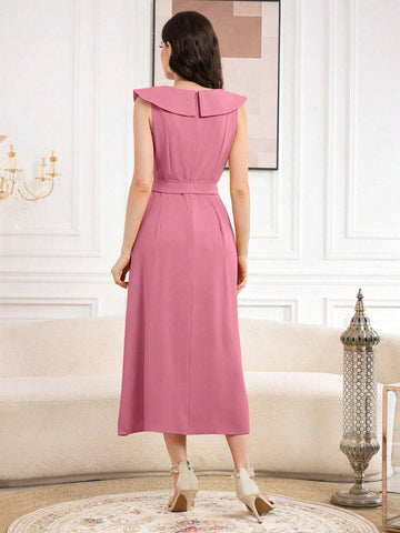Women's Summer Sleeveless Dress With Embroidered Peter Pan Collar And Split Hem
