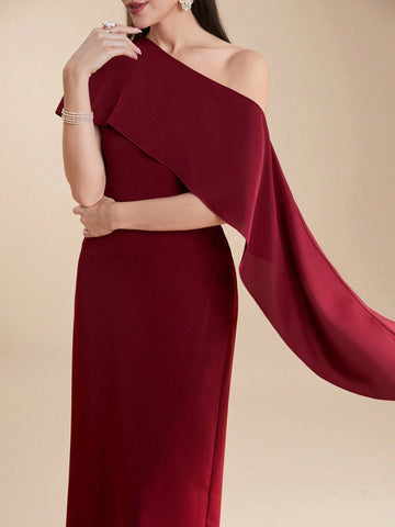 Women's Summer Solid Color Asymmetrical Collar With Ruffle Trim Elegant Long Dress