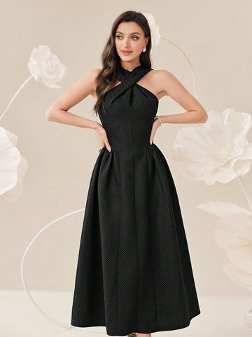Women's Summer Solid Color Cross Twist Knee-Length Sleeveless Elegant Dress
