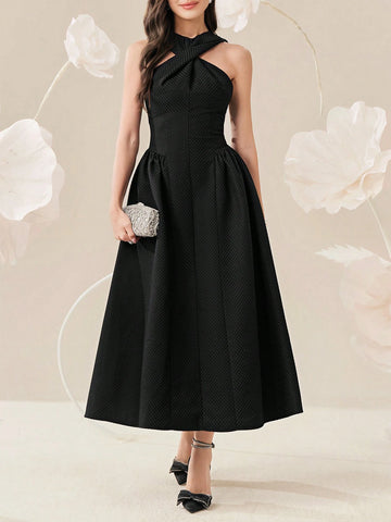 Women's Summer Solid Color Cross Twist Knee-Length Sleeveless Elegant Dress