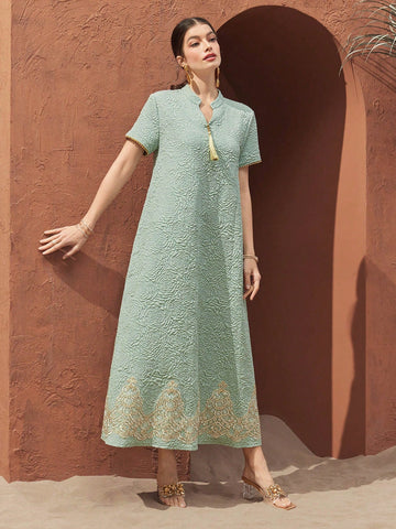 Women's Textured Notched Collar Short Sleeve Dress