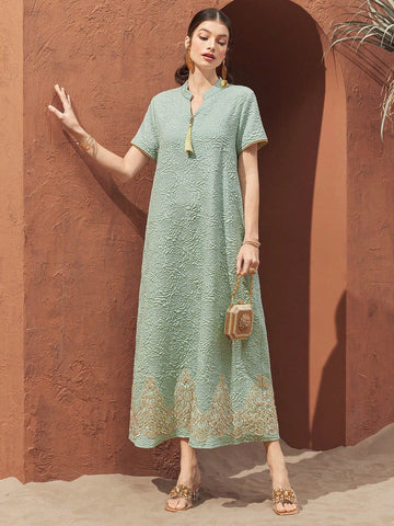 Women's Textured Notched Collar Short Sleeve Dress