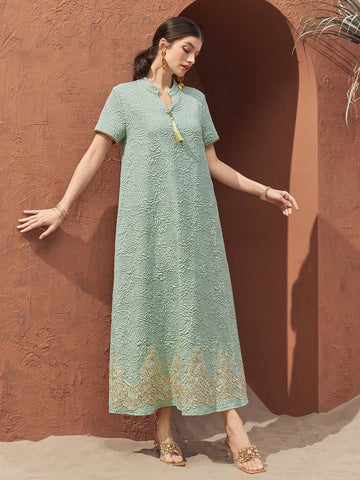 Women's Textured Notched Collar Short Sleeve Dress