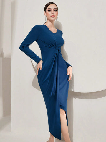 Women's Twisted Long Sleeve Dress